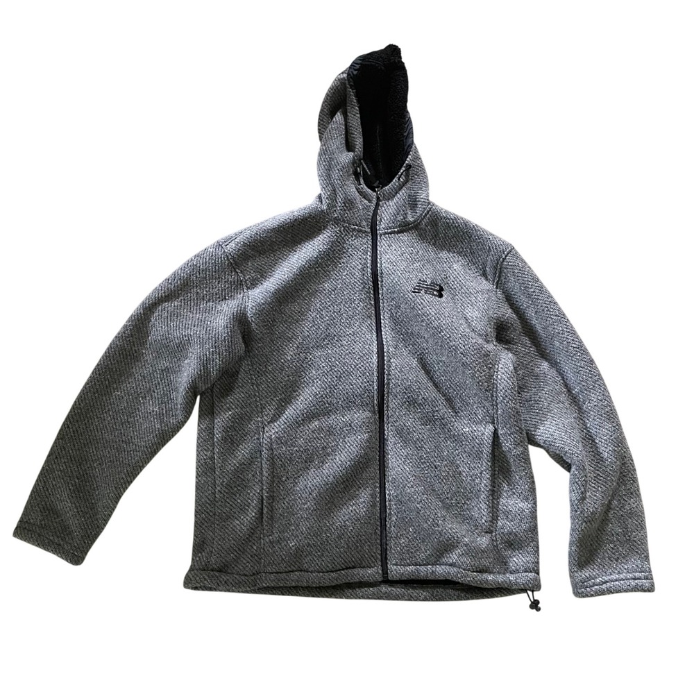New Balance Mens Gray Textured Full Zip Sherpa Lined Hoodie Jacket Size L